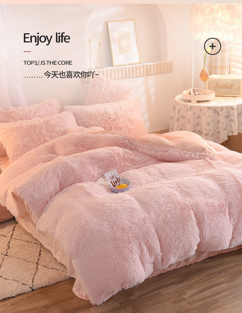 Juego de funda nórdica de felpa de lujo de 3/4 piezas – Ropa de cama cómoda y suave, perfecta para el confort del dormitorio, ideal para habitaciones de invitados y estética de dormitorios universitarios.
