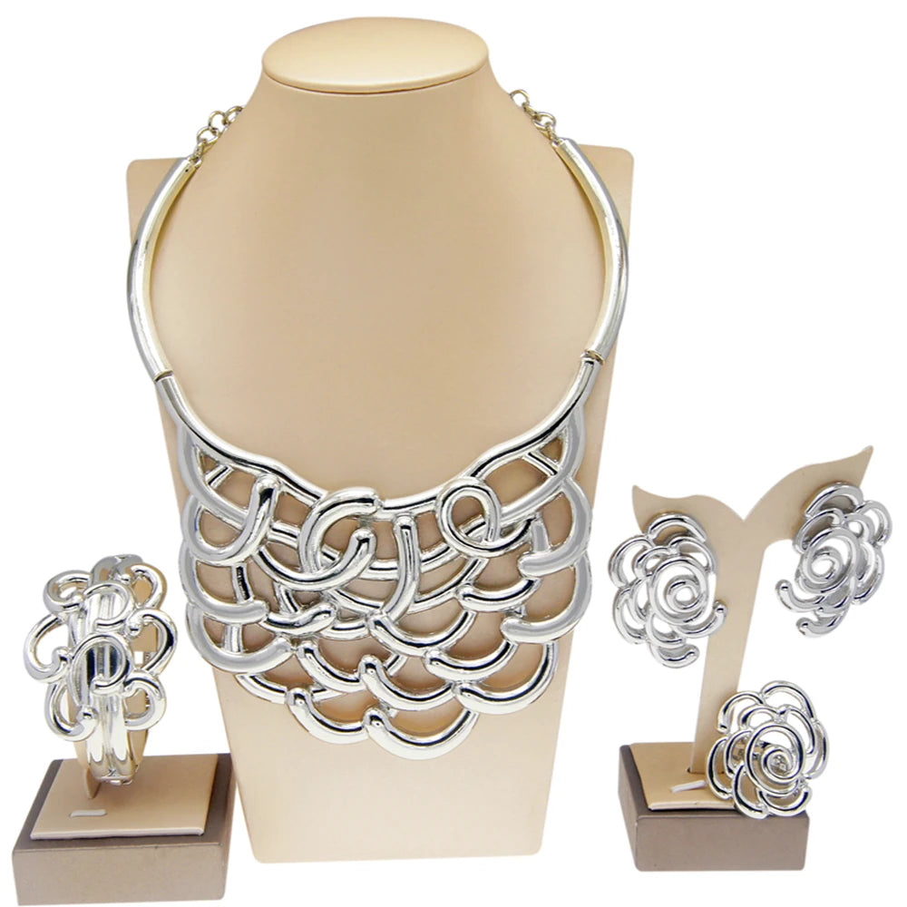 Collar Para Mujer Dubai Chapado en Oro Conjunto de Joyas Lujosas Anillo Pulsera Original Disfraces de Banquete de Boda Boda Nigeriana