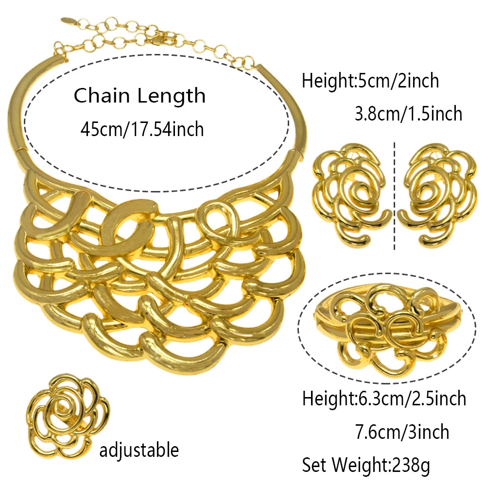 Necklace For Women Dubai Gold Plated Jewelry Set Luxury Jewelry Original Ring BraceletWedding Banquet Costumes Nigeria Wedding