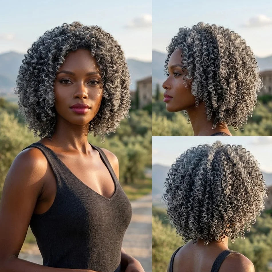 Bob 250% Salt And Pepper Grey Human Hair Wigs Afro Kinky Curly Wig No Bleach Natural Grey Glueless Ready to Wear For Black Women