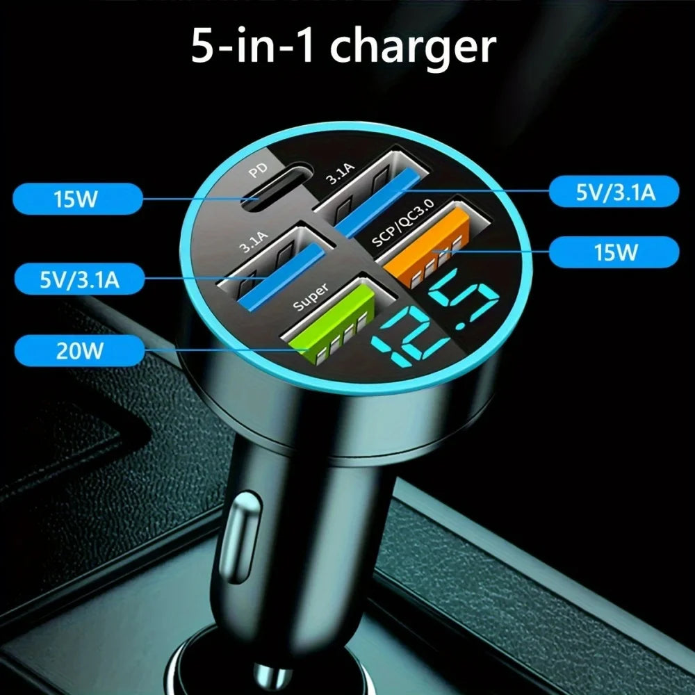 250W 5 Ports Car Charger Fast Charging USB C Car Phone Charger For iPhone 15 Samsung Xiaomi Huawei PD Type C Mini Adapter In Car