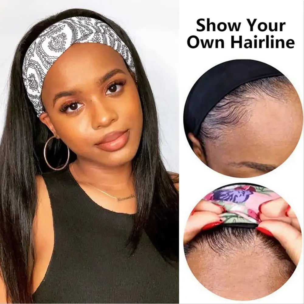 Straight Human Hair Headband Wig