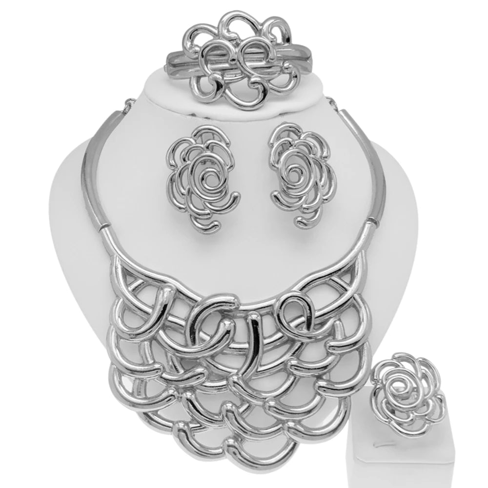 Collar Para Mujer Dubai Chapado en Oro Conjunto de Joyas Lujosas Anillo Pulsera Original Disfraces de Banquete de Boda Boda Nigeriana