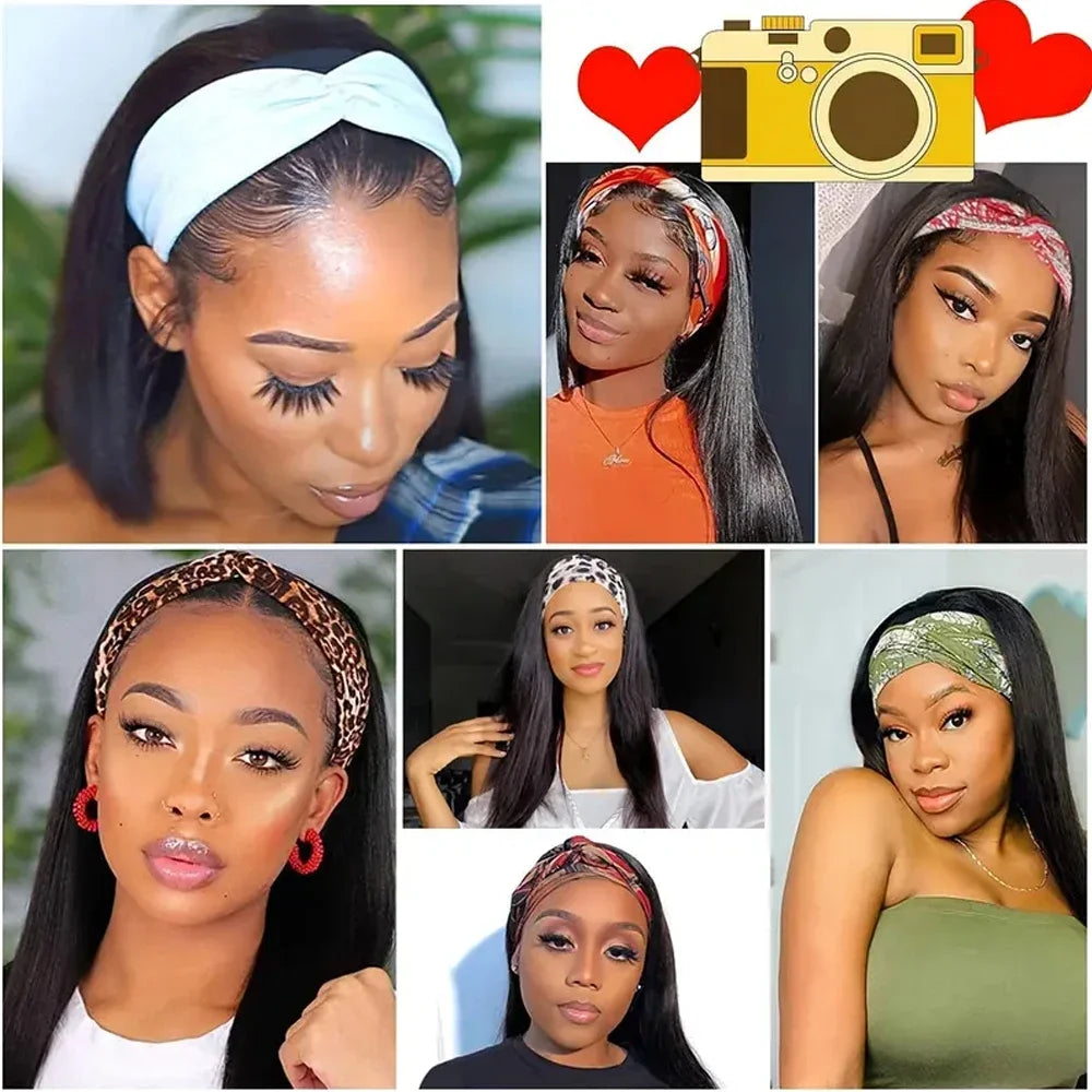 Straight Human Hair Headband Wig