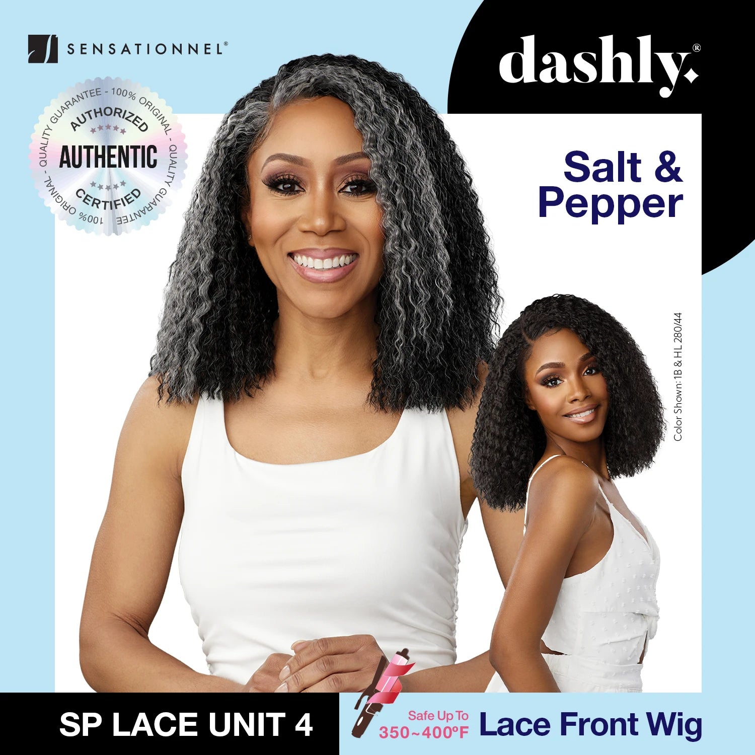 Sensationnel Dashly HD Lace Front Wig Salt N Pepper SP Unit 4 - Lightweight Design, Soft Texture, Effortless Styling, Synthetic