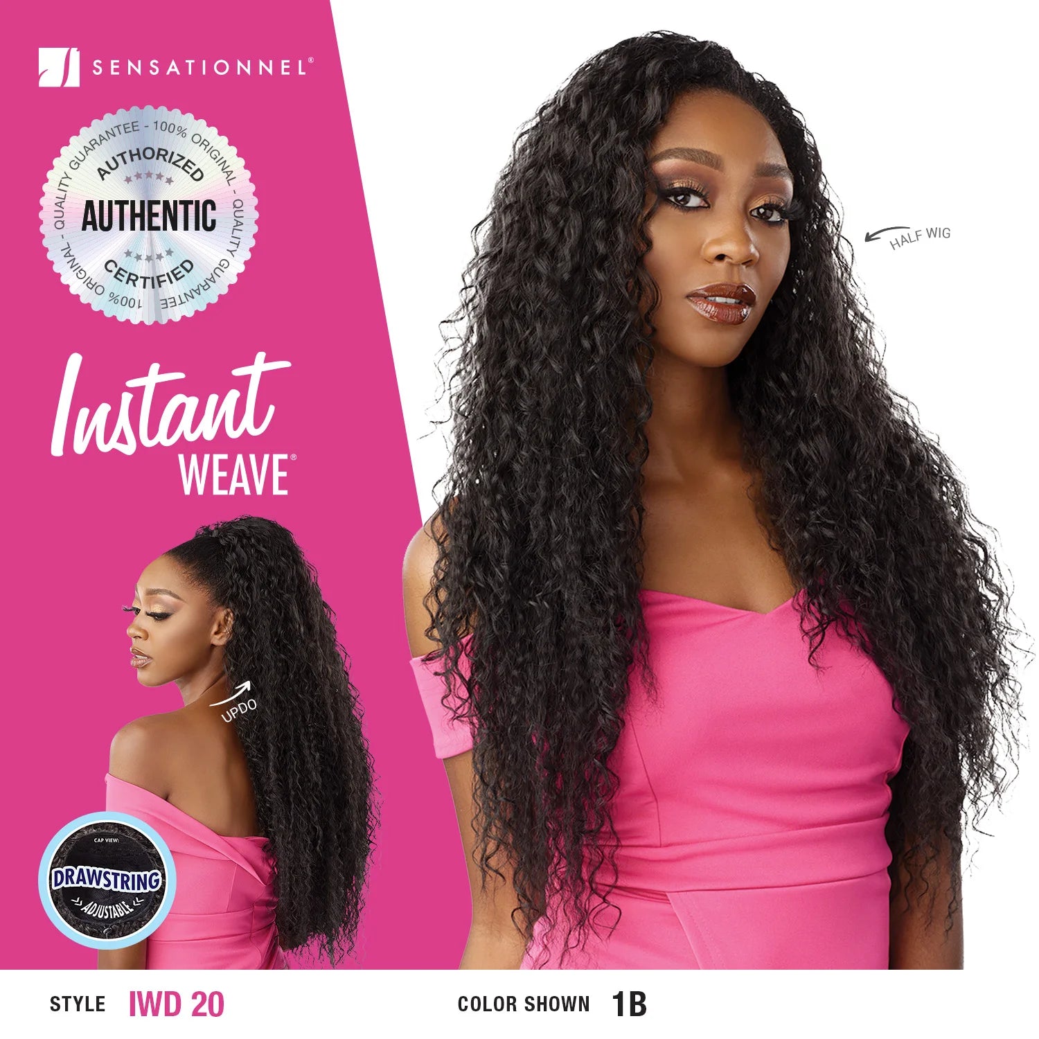 Sensationnel Instant Weave Half Wig Drawstring Cap IWD 20 - Lang, løs krøll, naturlig look, rask og allsidig, syntetisk hår