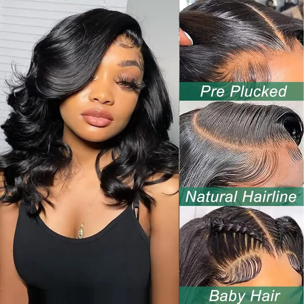 Peluca Bob de cabello humano, frontal de encaje 13x4, peluca frontal de encaje HD con ondas corporales, cabello humano pre-arrancado 99J, 4/27 y pelucas naturales para mujeres