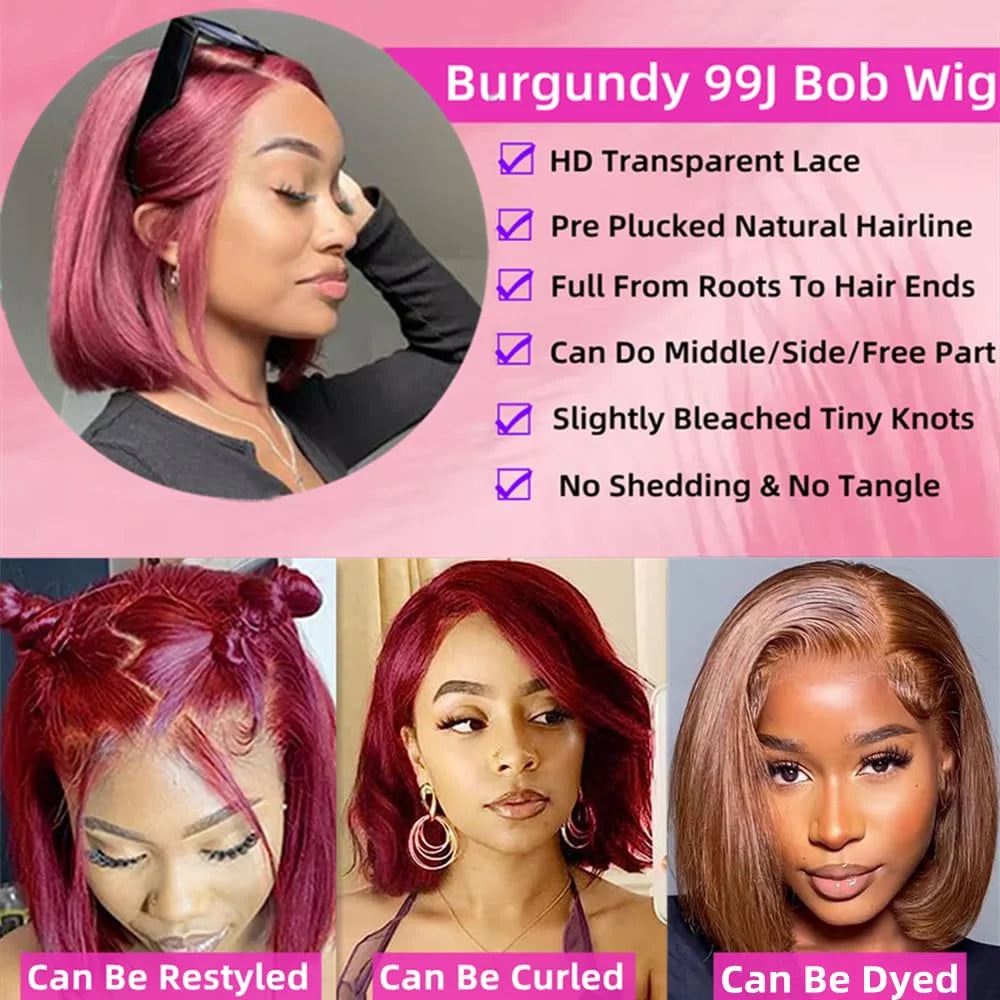 99J Burgundy Lace Bob Wig (18")