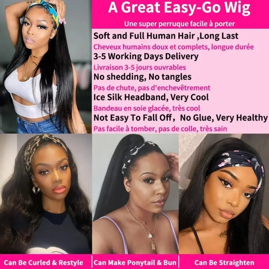 Straight Human Hair Headband Wig