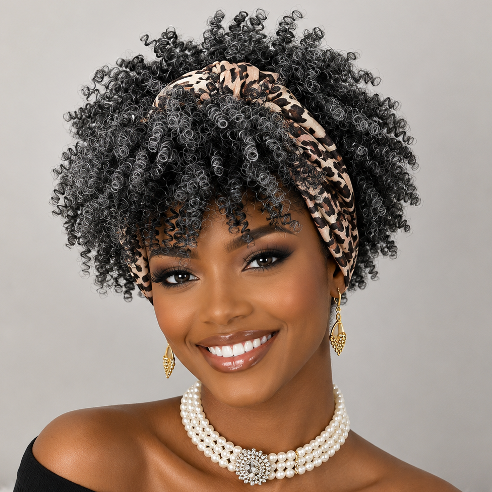 Short Afro Curly Headband Wig
