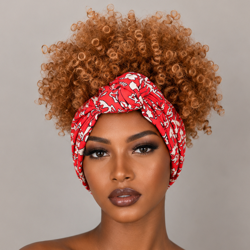 Short Red Afro Curly Headband Wig