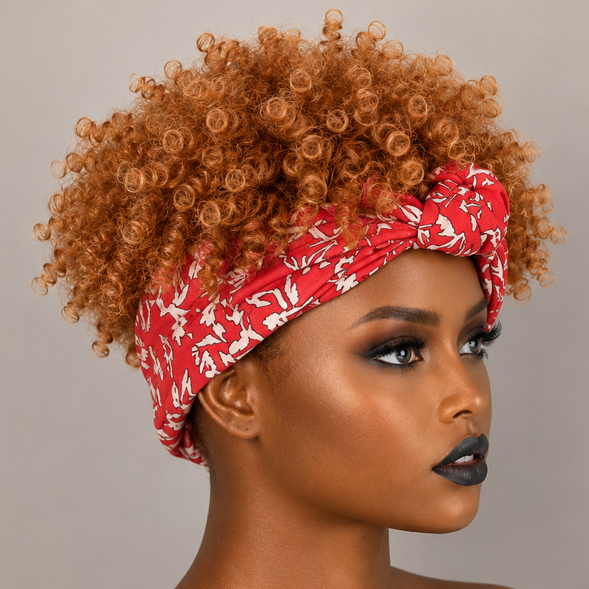 Short Red Afro Curly Headband Wig