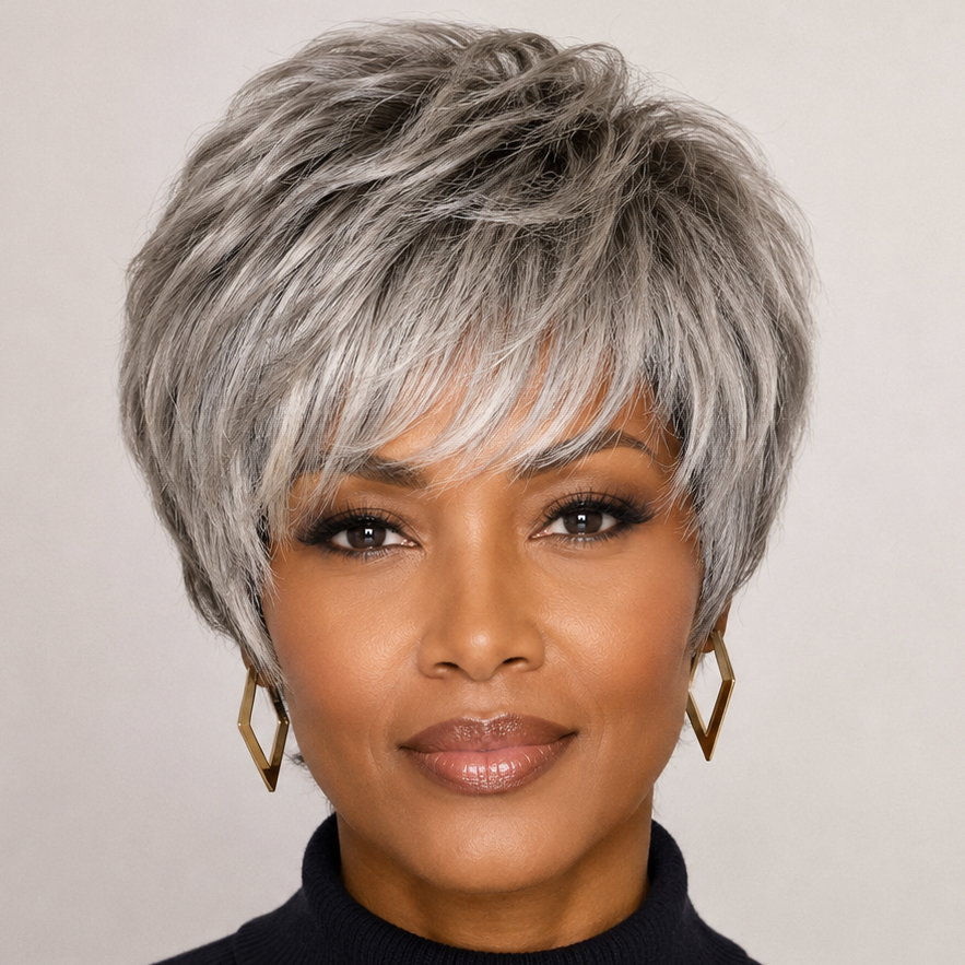 Silver Gray Layered Pixie Wig