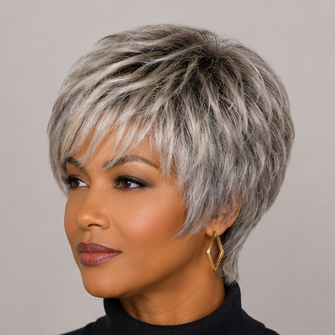 Silver Gray Layered Pixie Wig