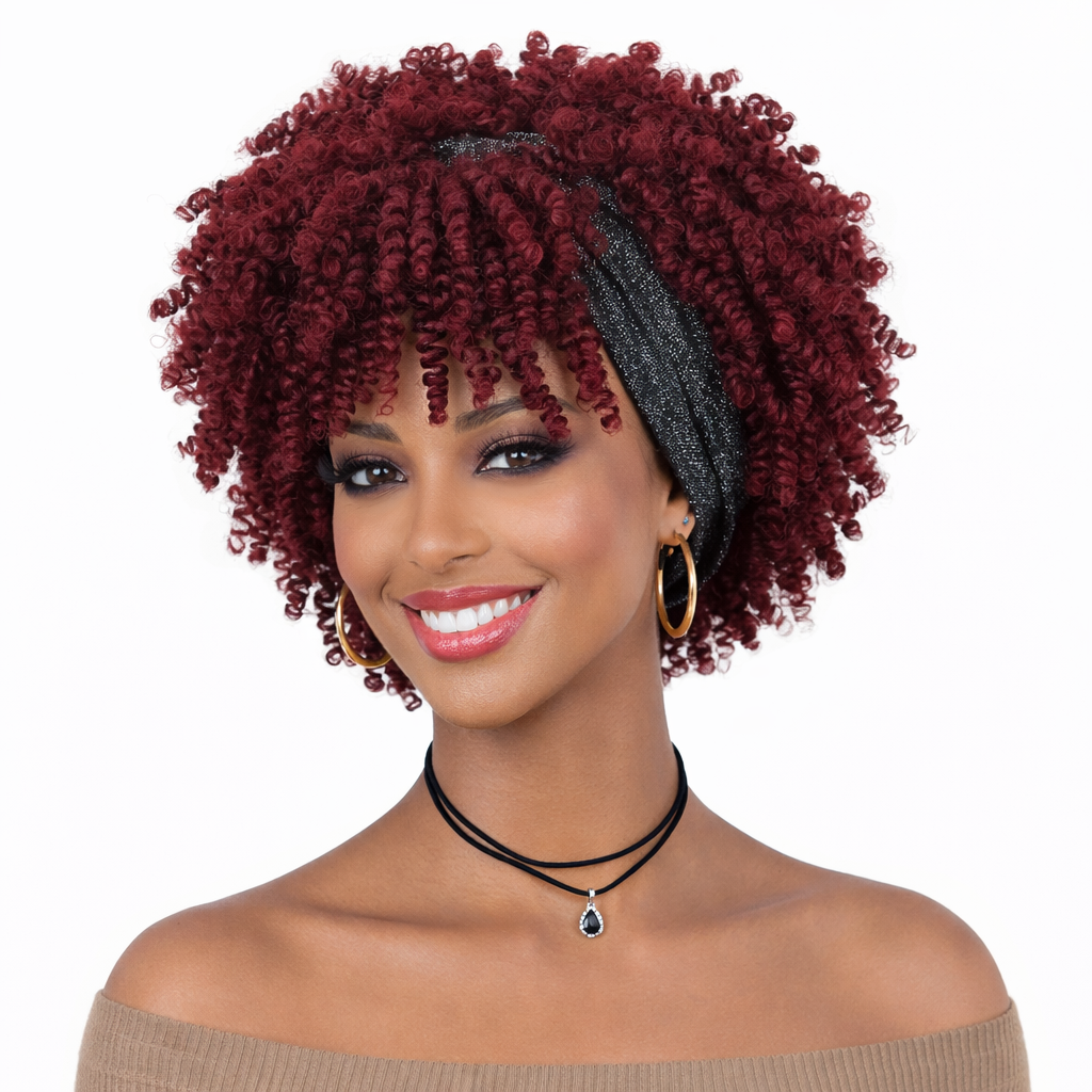 Wine Red Headband Wig