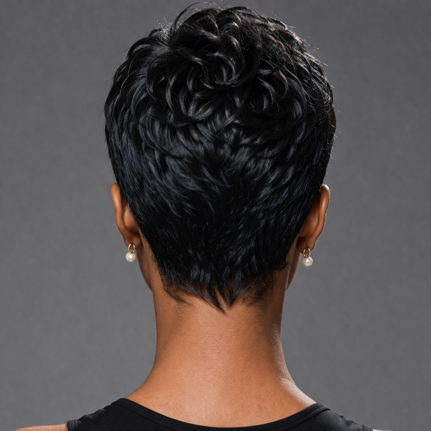 Peluca de Cabello Humano con Corte Pixie Rizado