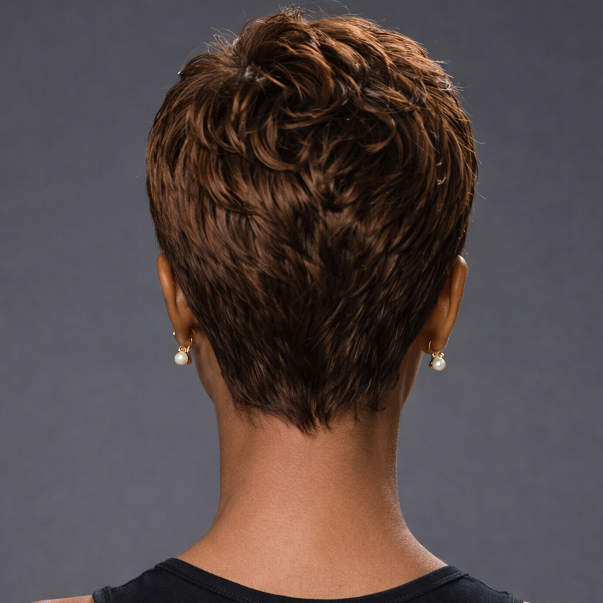 Peluca de Cabello Humano con Corte Pixie Rizado