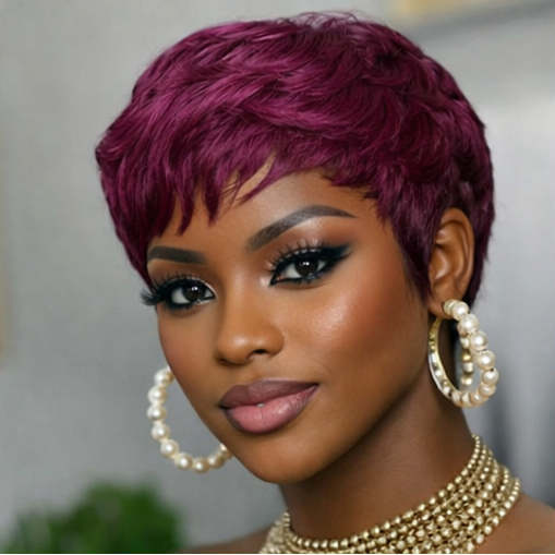 Burgunder Pixie Parykk