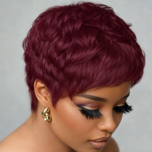 Burgunder Pixie Parykk
