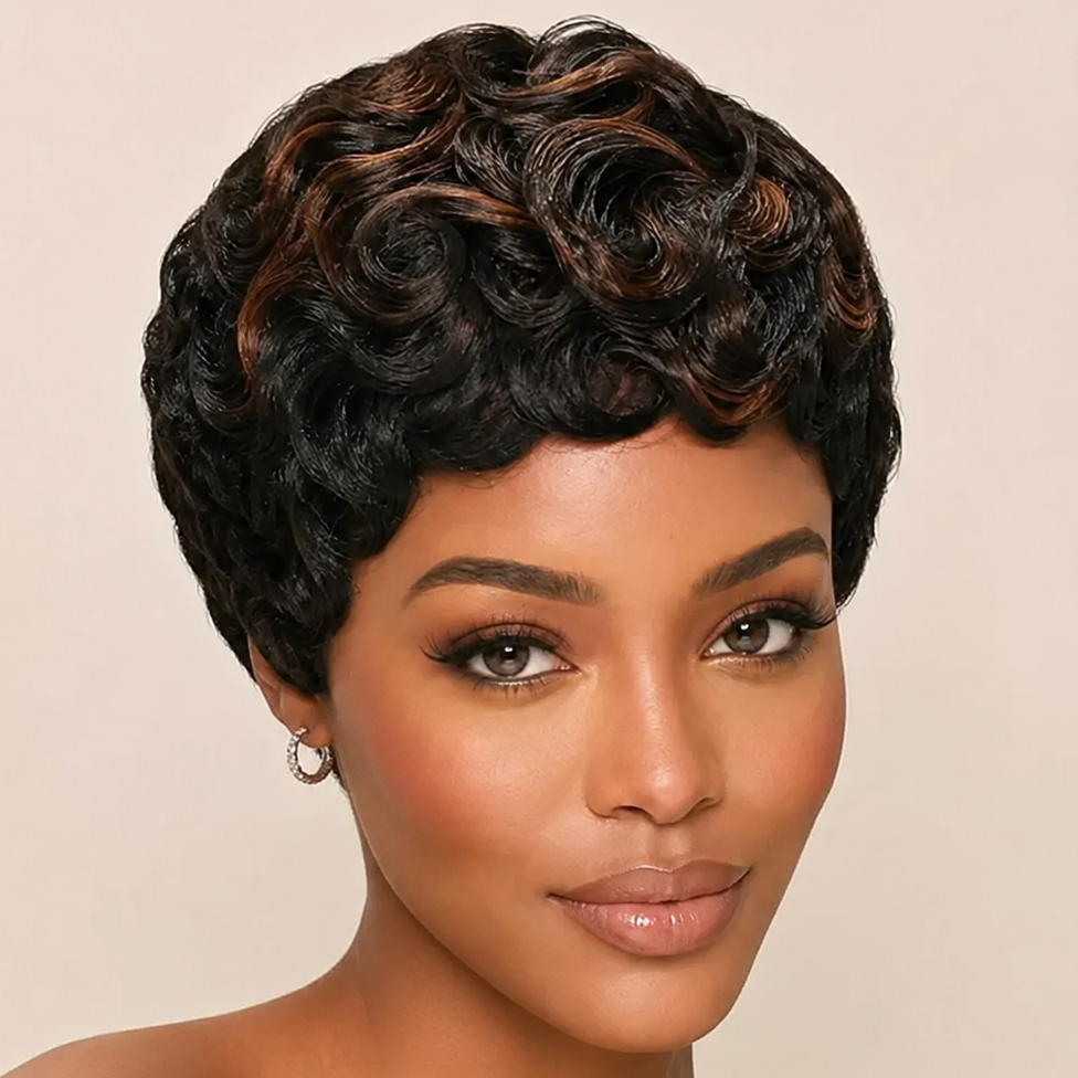 Ombre Brown Finger Wave Pixie Wig