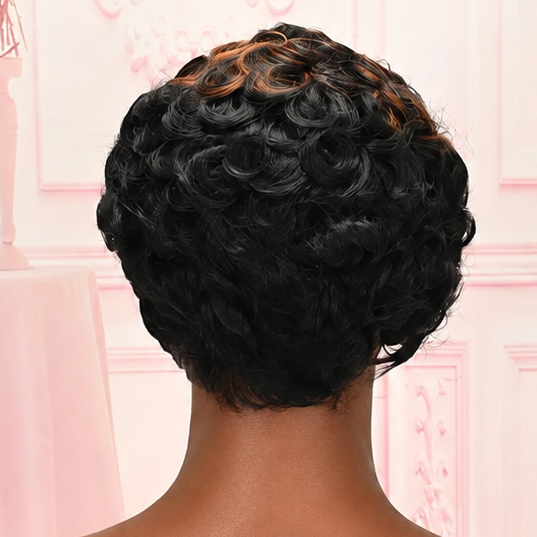 Peluca Pixie Ombre Marrón con Ondas al Agua