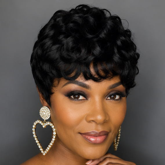 Perruques pixie courtes pour femmes noires Perruques pixie courtes bouclées noires Perruques de cheveux synthétiques pour femmes noires Perruque pixie noire ondulée naturelle