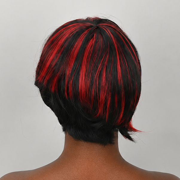 Perruques courtes bouclées perruque coupe pixie perruque courte noire avec frange perruques synthétiques ondulées naturelles (noir et rouge mélangé)