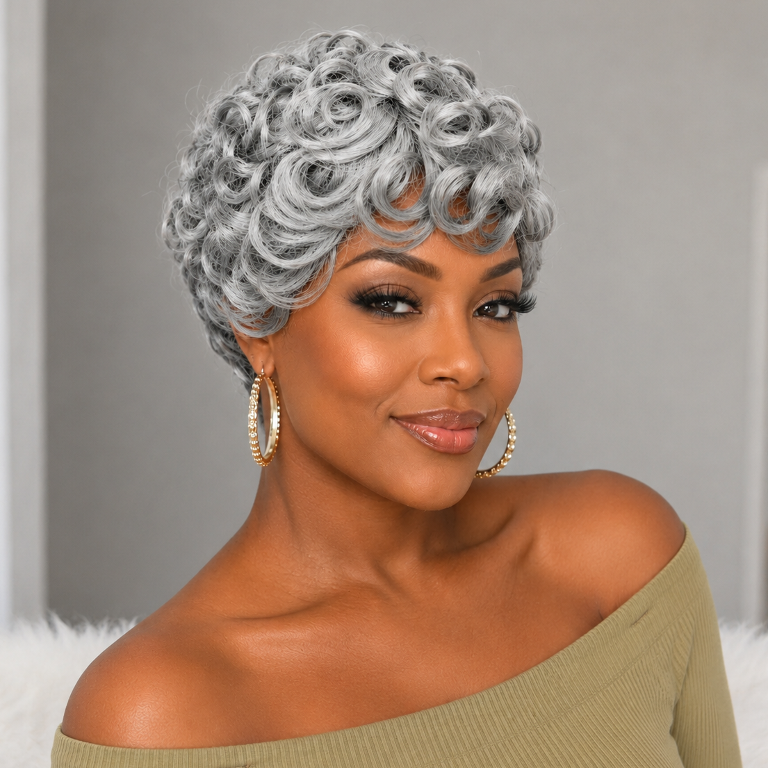 Grey Curly Fringe Wig