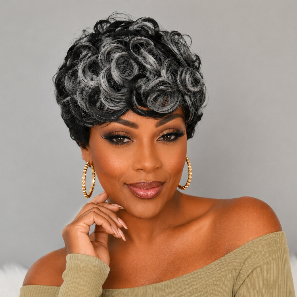 Grey Curly Fringe Wig