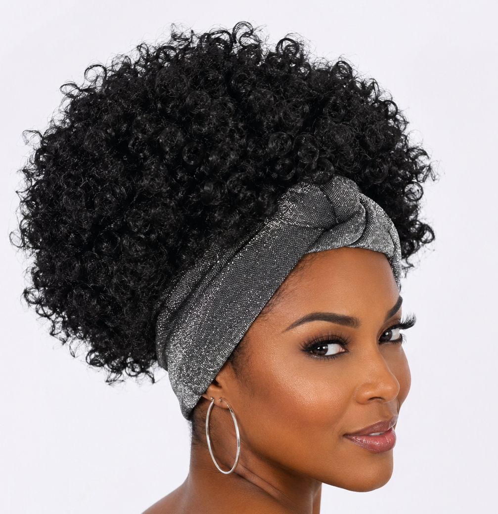 Natural Ombre Brown Afro Turban Wig