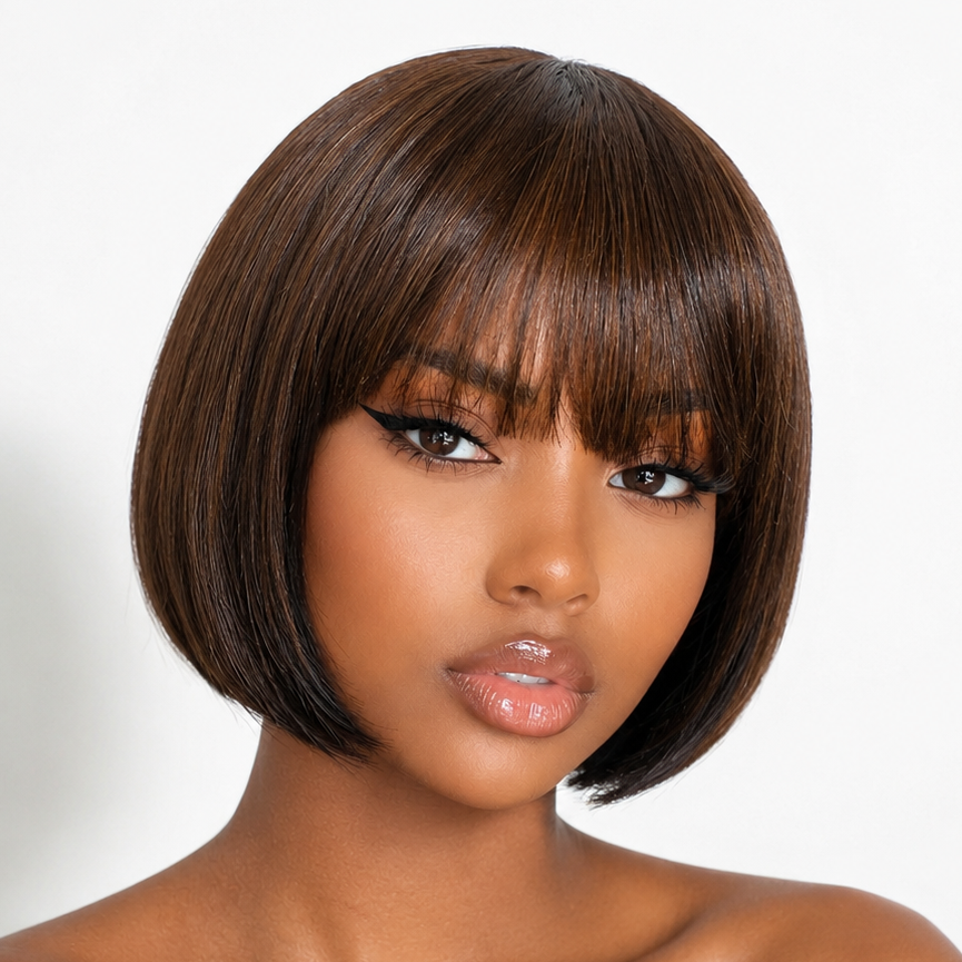 Perruque bob sans colle en cheveux naturels