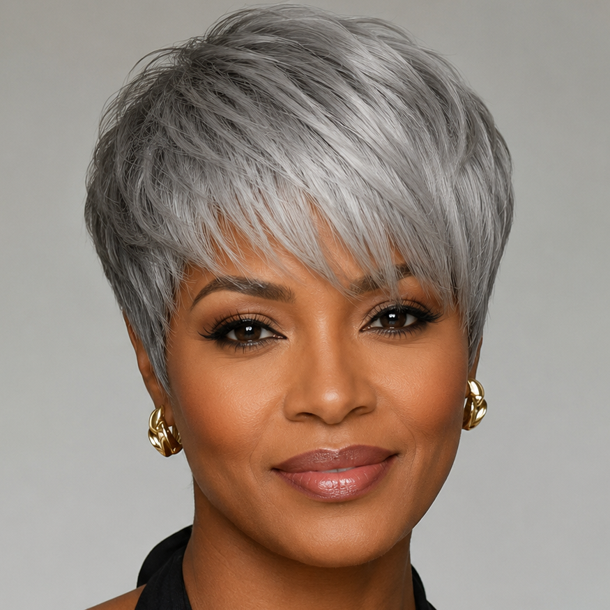 Grey Pixie Human Hair Wig