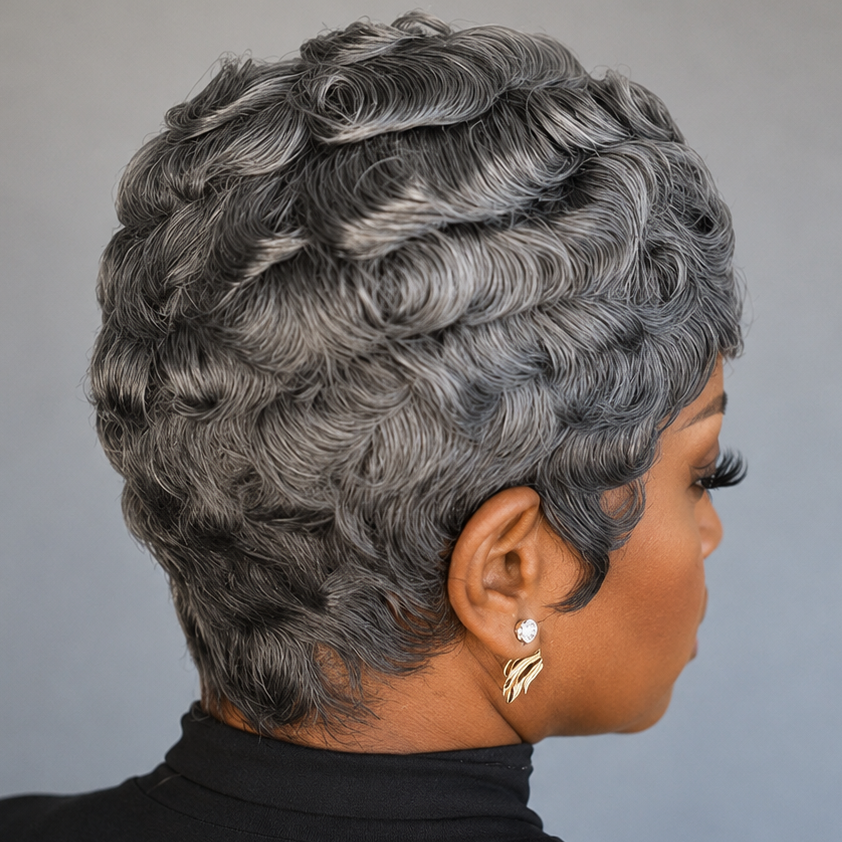 Grey Curly Human Hair Wig