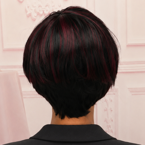 Black & Burgundy Highlight Bob Wig