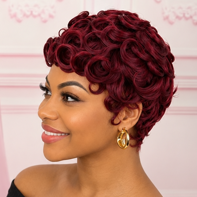 Burgundy Curly Pixie Wig