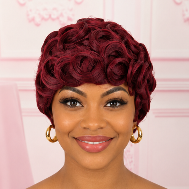 Burgundy Curly Pixie Wig