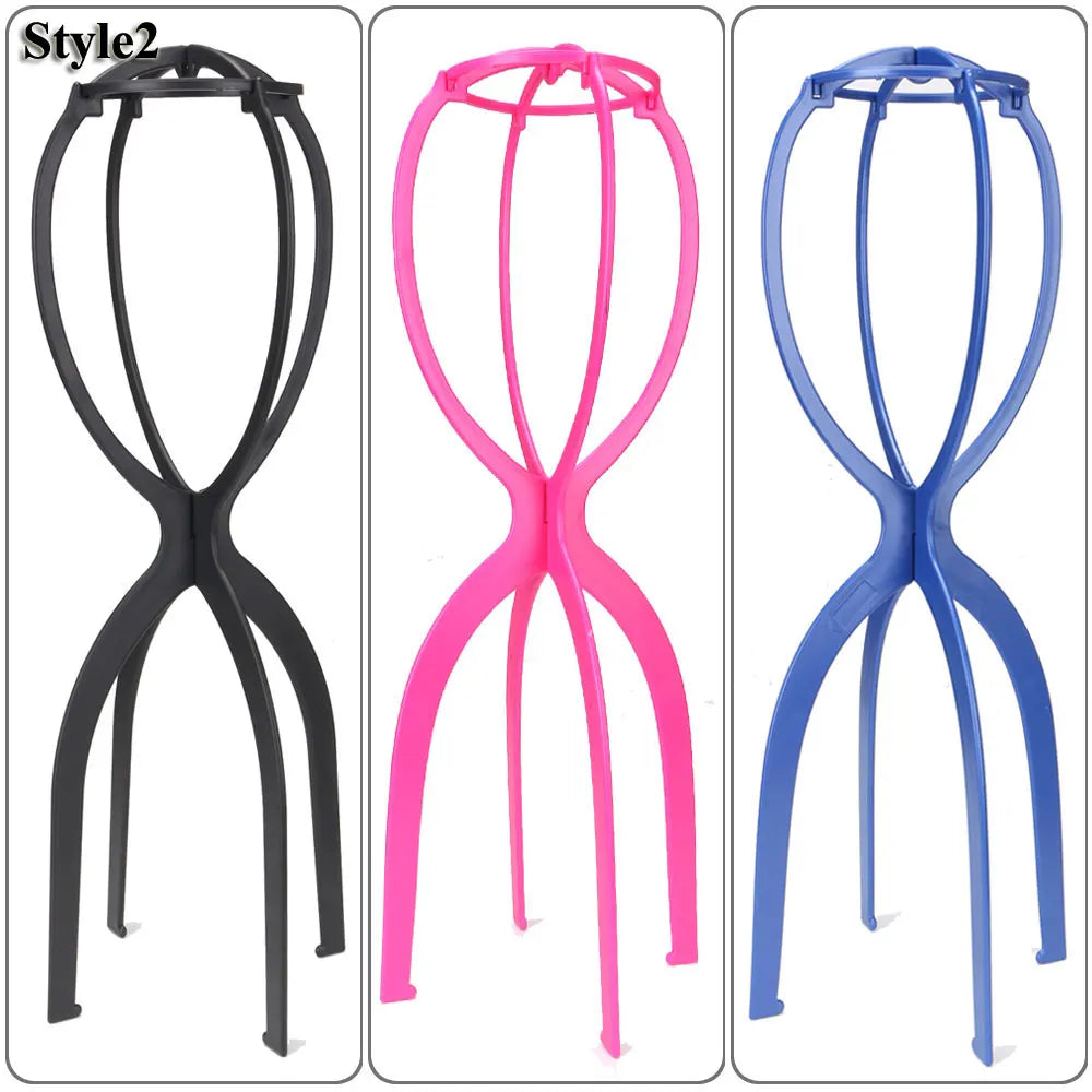 1 Soporte de plástico colorido para pelucas, plegable, portátil, de 18 x 36 cm, para exhibir pelucas negras/blancas/azules/rosas