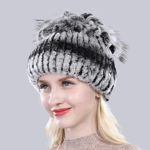 Hot Sale Russia Winter Quality Real Fur Hat Natural Warm Rex Rabbit Fur Cap Lady Warm Knitted 100% Genuine Rex Rabbit Fur Hats