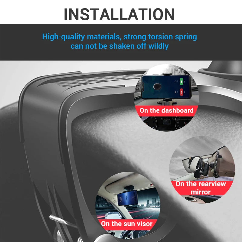Soporte de teléfono para coche en salpicadero ABS, soporte de teléfono móvil para parasol, soporte de teléfono para espejo retrovisor de coche, accesorios de rotación de 360 grados