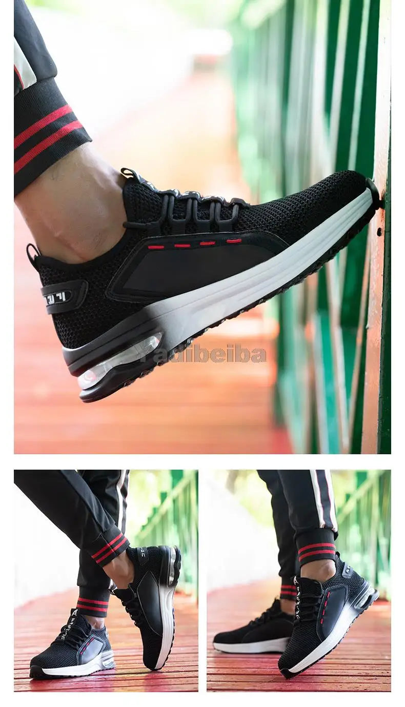 Zapatos de trabajo transpirables con puntera de acero, botas de seguridad ligeras, zapatos de trabajo de seguridad para hombres y mujeres, zapatillas de trabajo de seguridad.