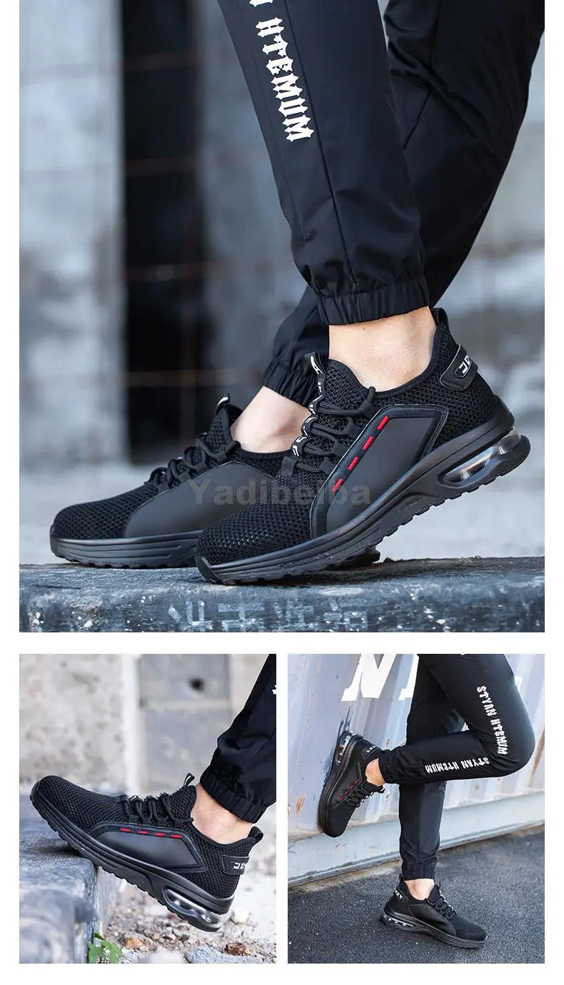 Zapatos de trabajo transpirables con puntera de acero, botas de seguridad ligeras, zapatos de trabajo de seguridad para hombres y mujeres, zapatillas de trabajo de seguridad.