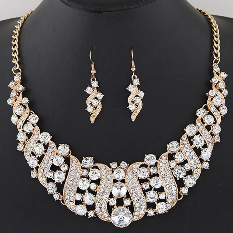 Romantic 6 pieces/set wedding jewelry set shiny crystal bridal jewelry set ladies necklace earrings wholesale gift party