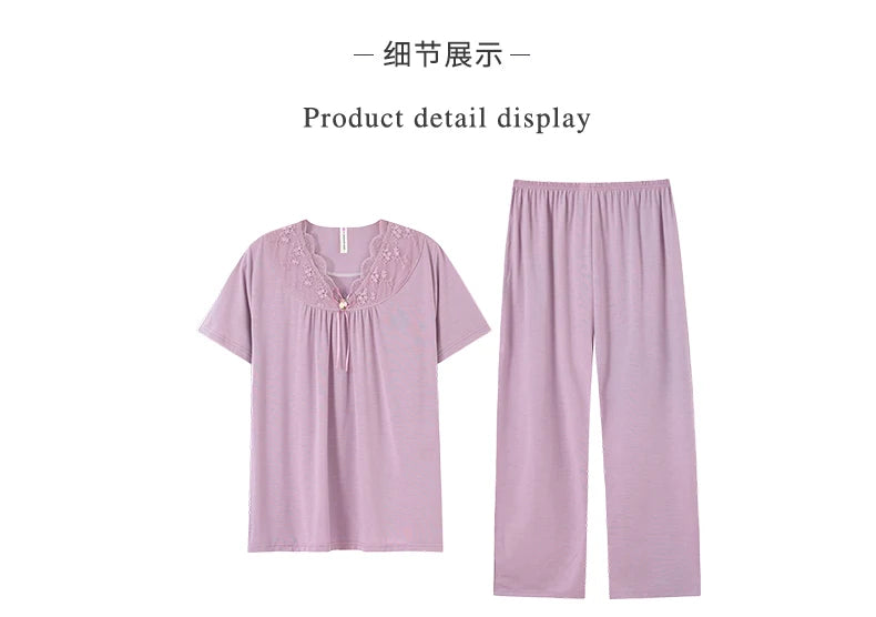 Conjuntos de Pijama para Mujer de Algodón Modal Pijamas Mujer Ropa de Dormir Dama Manga Corta Verano Ropa de Noche de Encaje para Mujer Conjuntos de 2 Piezas Ropa de Hogar XXXL