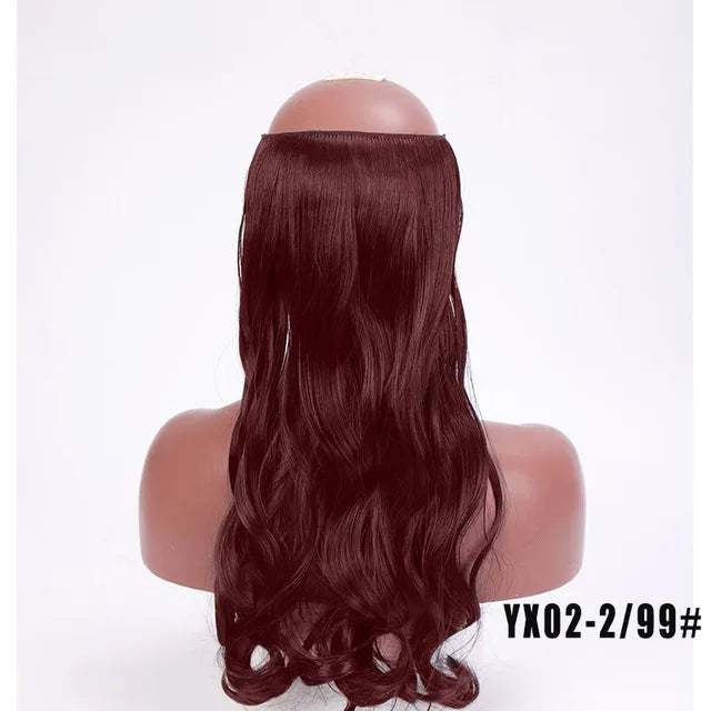 LUPU Extensiones de pelo sintético largo ondulado de 24 pulgadas, línea de pesca invisible, sin clips secretos, piezas de pelo, fibra resistente al calor