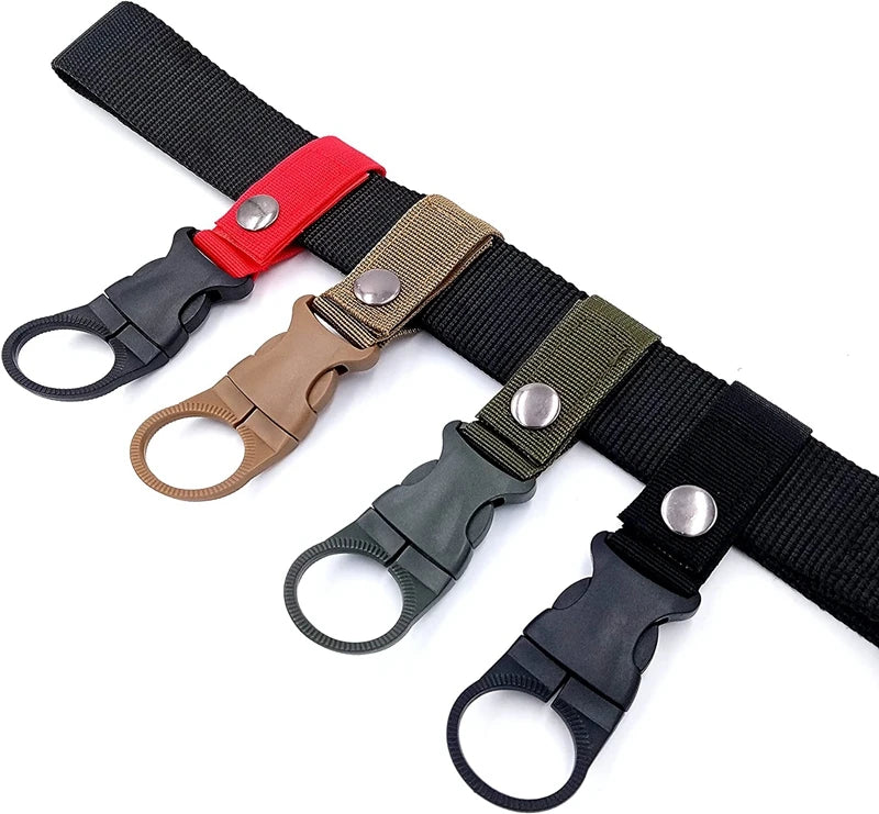 Colgador táctico de agua, clip de equipo para exteriores, mosquetón, hebilla para botella de agua, gancho, llavero, correa para cinturón, para senderismo y camping
