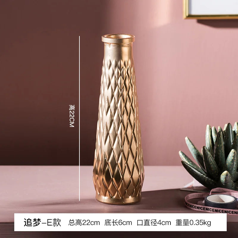 Modern Living Room Glass Vase Desktop Flower Vases For Homes Arrangement Container Decorations Bedroom Gold Decor