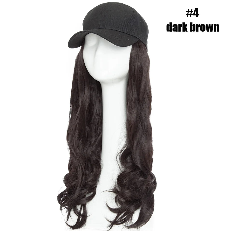 BENEHAIR Casquette de baseball synthétique avec cheveux longs ondulés Perruque chapeau faux cheveux Rallonges de cheveux Chapeau avec cheveux Perruque naturelle pour femmes