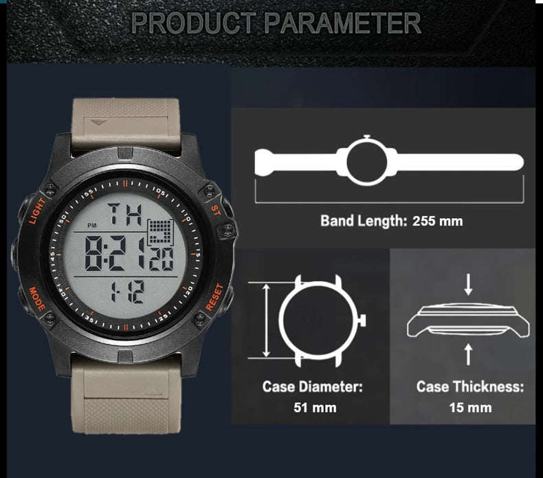 Relojes de hombre Reloj digital impermeable deportivo para hombre Esfera LED grande Moda Caqui Reloj de pulsera militar Reloj Masculino