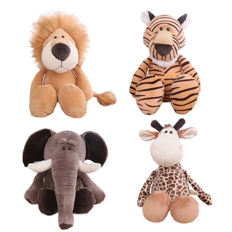 Peluches Animaux Jouets Poupées Douces Jungle Lion Éléphant Tigre Chien Renard Singe Cerf Enfants Cadeau Kawaii Bébé Enfants Hobbie Jouets