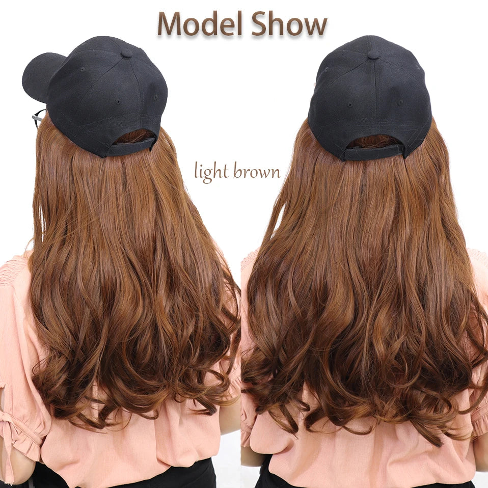 BENEHAIR Casquette de baseball synthétique avec cheveux longs ondulés Perruque chapeau faux cheveux Rallonges de cheveux Chapeau avec cheveux Perruque naturelle pour femmes
